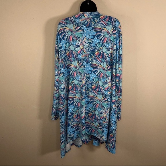 3XL XXXL BLUE ABSTRACT FLORAL SHRUG TOP BLOUSE OPEN FRONT COLORFUL LONG SLEEVE - Picture 8 of 13
